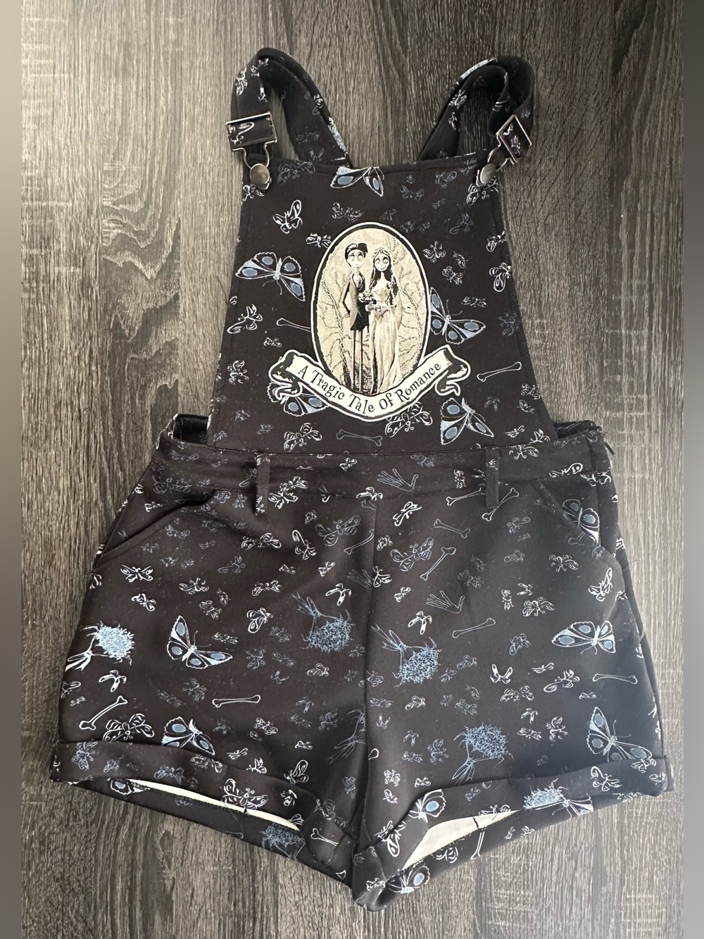 Tim Burton Corpse Bride Overall Shorts Women’s Small Black Goth NWOT Disney